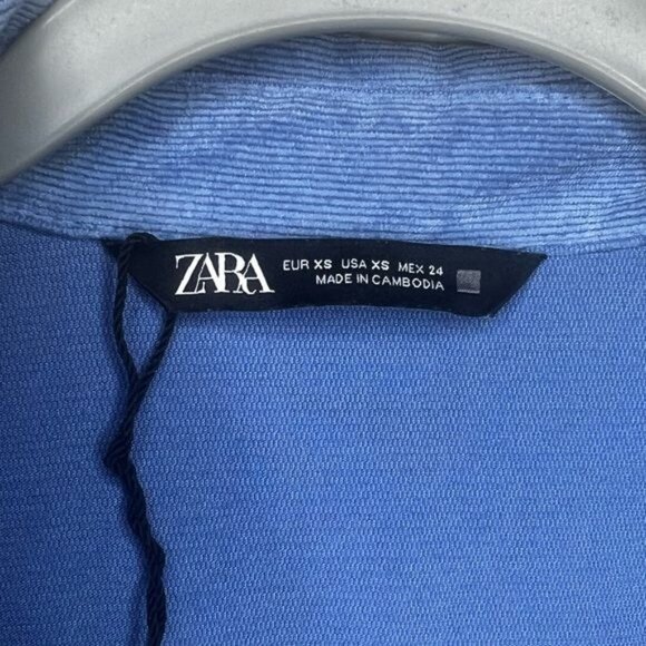 ZARA Fine-Waled Corduroy Oversized Blue Button-Up Shirt Size XS - Picture 4 of 15
